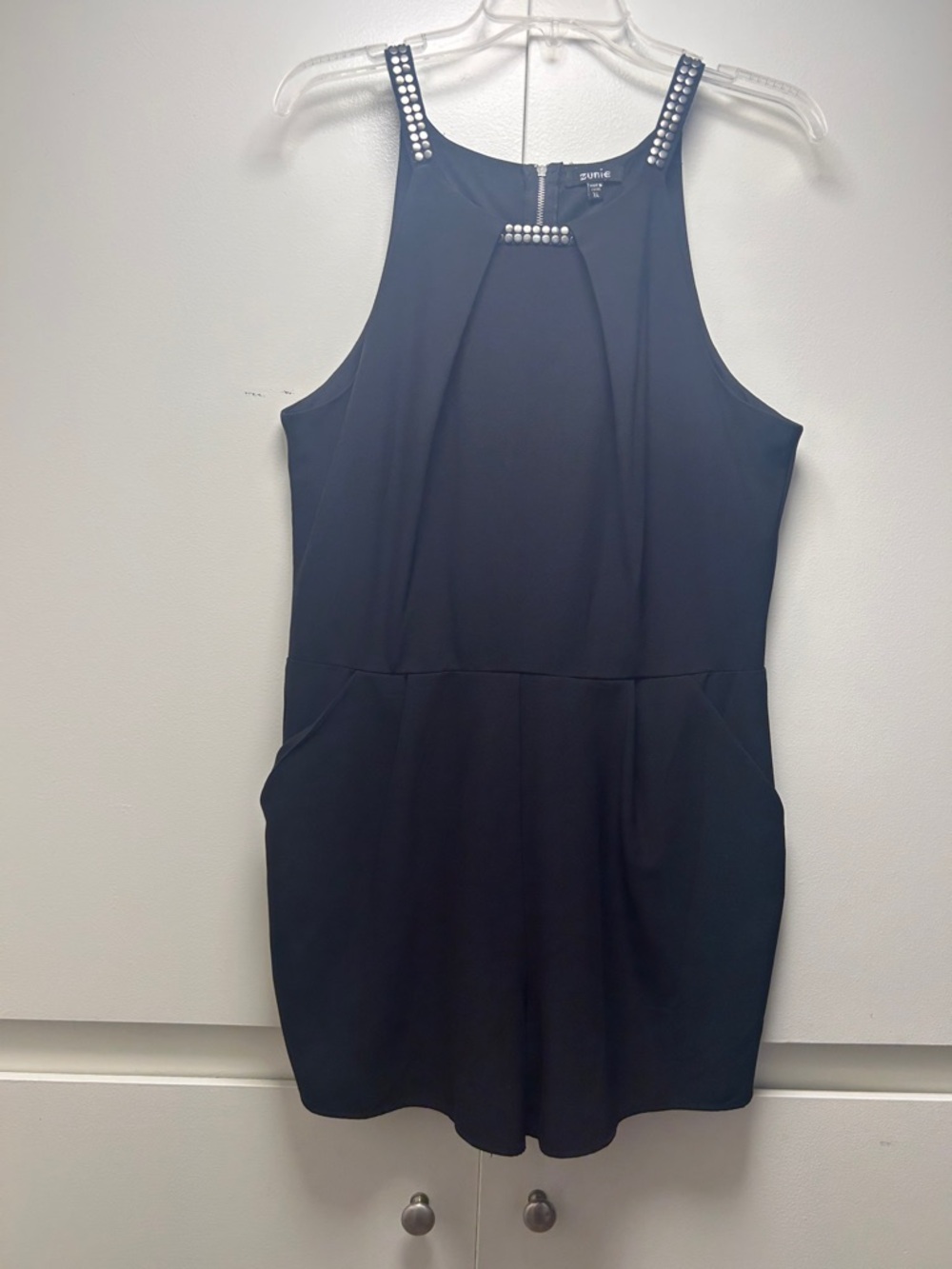 Zunie Black Romper with Rhinestone Halter Accents